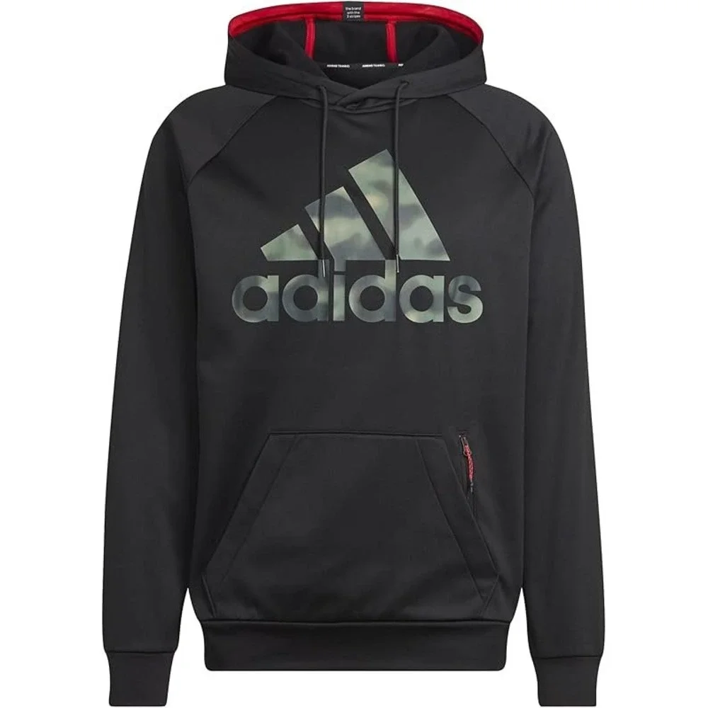 Adidas Hoodie Men Size Large Black‎ Camo Logo Pullover Sweatshirt Outdoors NWT